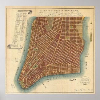 Vintage Map of Lower New York City (1807) Poster