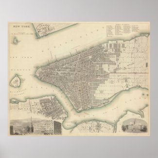 Vintage Map of Lower New York City (1840) Posters