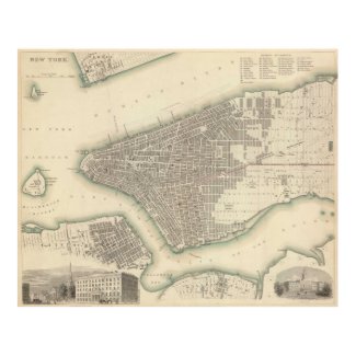 Vintage Map of Lower New York City (1840) Posters