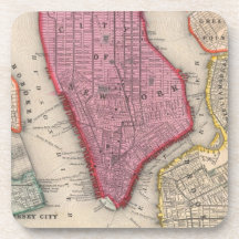 Vintage Map of Lower New York City (1860) Beverage Coasters