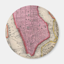 Vintage Map of Lower New York City (1860) Fridge Magnets
