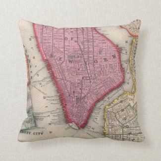 Vintage Map of Lower New York City (1860) Pillows