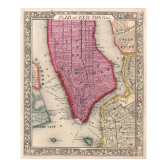 Vintage Map of Lower New York City (1860) Print