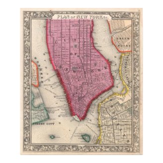 Vintage Map of Lower New York City (1860) Print