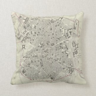 Vintage Map of Madrid Spain (1831) Pillows