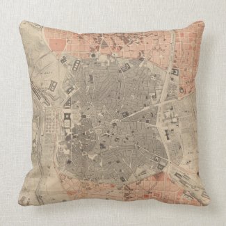 Vintage Map of Madrid Spain (1861) Throw Pillow