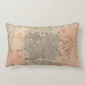 Vintage Map of Madrid Spain (1861) Throw Pillow