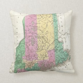 Vintage Map of Maine (1827) Throw Pillows