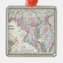 Vintage Map of Maryland (1855) Christmas Tree Ornaments