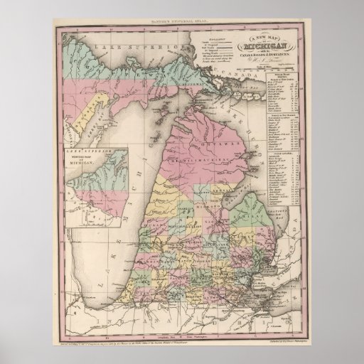 Vintage Map Of Michigan 1836 Poster Zazzle 0361