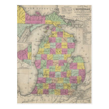 Vintage Map of Michigan (1853) Post Card