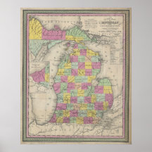 Vintage Map of Michigan (1853) Print