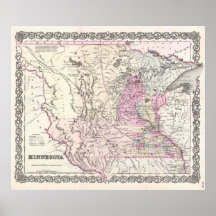 Vintage Map of Minnesota (1855) Poster