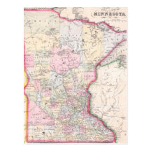 Vintage Map of Minnesota (1864) Post Cards