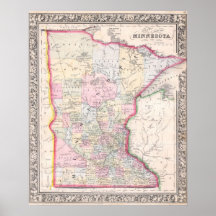 Vintage Map of Minnesota (1864) Poster