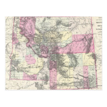 Vintage Map of Montana, Wyoming and Idaho (1884) Postcards
