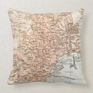 Vintage Map of Naples Italy (1897) Throw Pillow