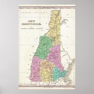 Vintage Map of New Hampshire (1827) Print