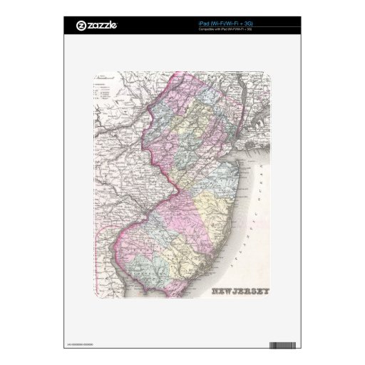 Vintage Map of New Jersey (1855) Decal For iPad
