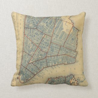 Vintage Map of New York City (1846) Throw Pillows