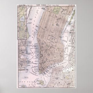 Vintage Map of New York City (1884) Print