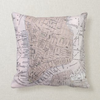Vintage Map of New York City (1884) Throw Pillow