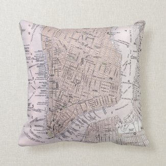 Vintage Map of New York City (1884) Throw Pillow