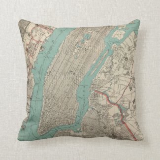 Vintage Map of New York City (1890) Throw Pillows