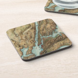 Vintage Map of New York City Harbor (1864) Drink Coasters