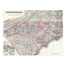 Vintage Map of North Carolina (1855) Post Cards