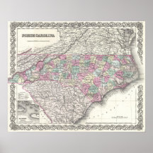 Vintage Map of North Carolina (1855) Print