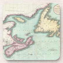 Vintage Map of Nova Scotia and Newfoundland (1807) Beverage Coasters