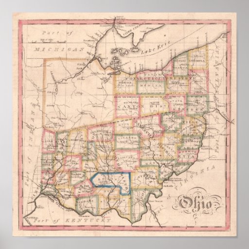 Vintage Map of Ohio Poster Zazzle