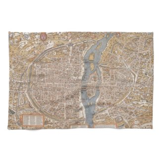 Vintage Map of Paris (1550) Hand Towels