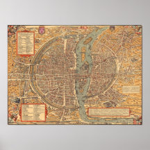 Vintage Map of Paris (1575) Posters