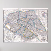 Vintage Map of Paris (1865) Print