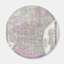 Vintage Map of Philadelphia (1855) Fridge Magnets