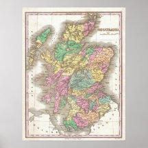 Vintage Map of Scotland (1827) Posters