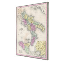 Vintage Map of Southern Italy (1853) Canvas Print