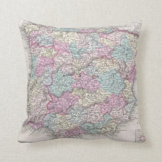 Vintage Map of Spain (1855) Throw Pillow