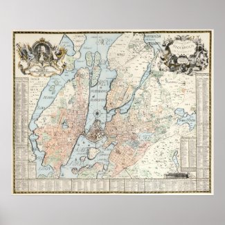 Vintage Map of Stockholm (1733) Print