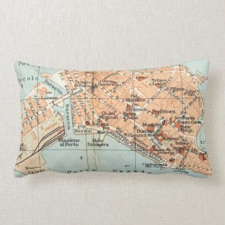 Vintage Map of Syracuse Italy (1905) Throw Pillows