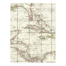 Vintage Map of the Caribbean Post Cards