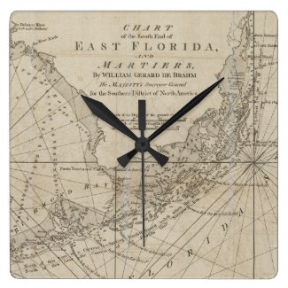 Vintage Map of The Florida Keys (1771) Square Wallclocks