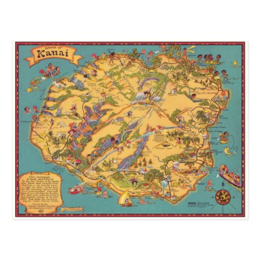 Vintage Map of the Island of Kauai Postcard Zazzle