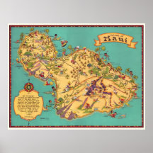 Vintage Map of the Island of Maui Poster