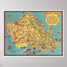 Vintage Map of the Island of Oahu Print