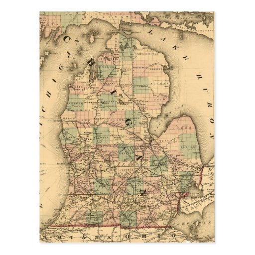 Vintage Map Of The Michigan Railroads 1876 Postcard Zazzle 6114