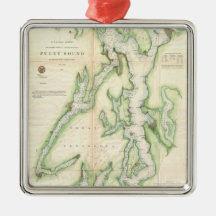 Vintage Map of The Puget Sound (1867) Ornaments