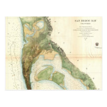 Vintage Map of The San Diego Bay (1857) Postcard